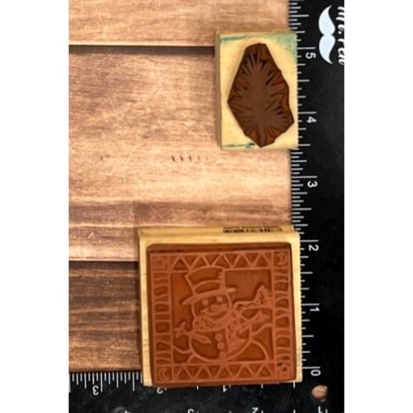 2 RUBBER STAMPEDE WOOD MOUNTED STAMPS SNOWMAN SQUARE A2647E POSH PINE Z151C - Picture 2 of 6